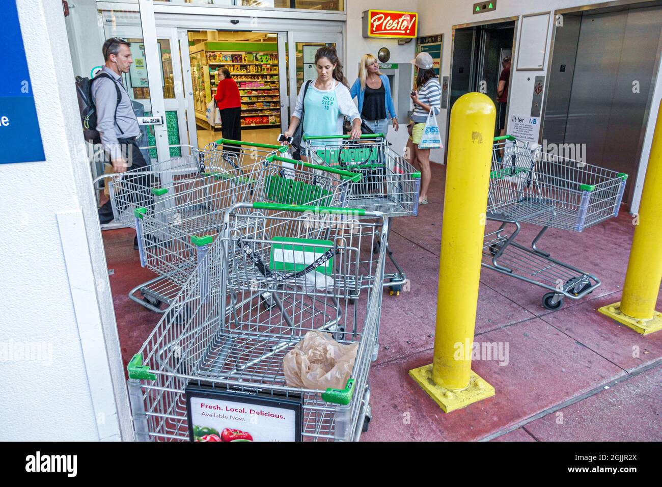 Miami Beach Florida,Publix grocery store supermarket,entrance blocked blocking fire exit safety hazard shopping carts trolleys, Stock Photo