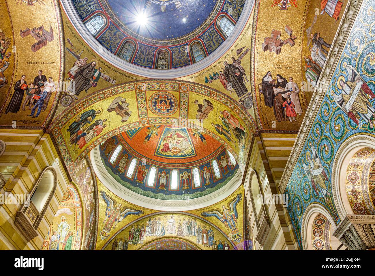 Saint St. Louis Missouri,Central West End,Cathedral Basilica of Saint Louis Catholic church,Byzantine Revival dome mosaic interior inside looking up Stock Photo