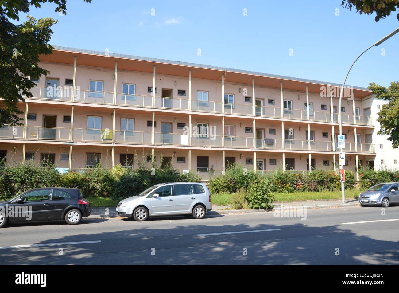 Marienfelde refugee shelters at Marienfelder Allee in Berlin, Germany - September 8, 2021. Stock Photo