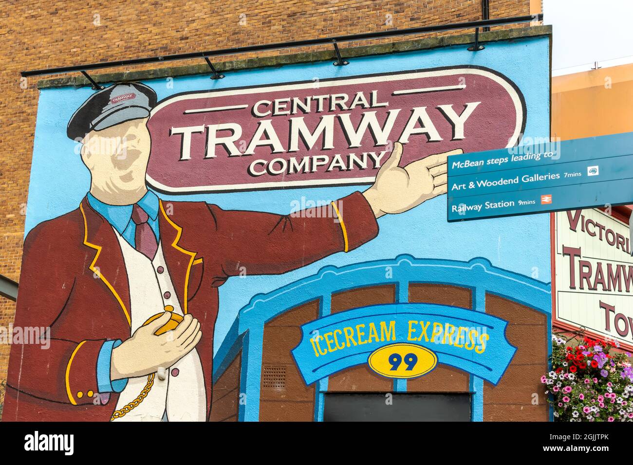 Vintage sign of historic Central Tramway Company which is taking people to the beach from the town centre since 1905. Stock Photo