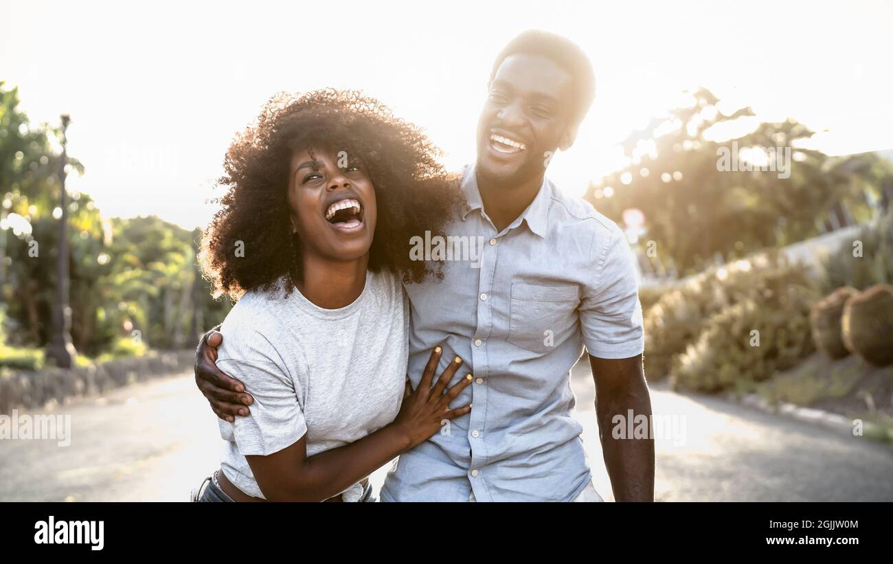 Happy African couple having fun dating outdoor Stock Photo