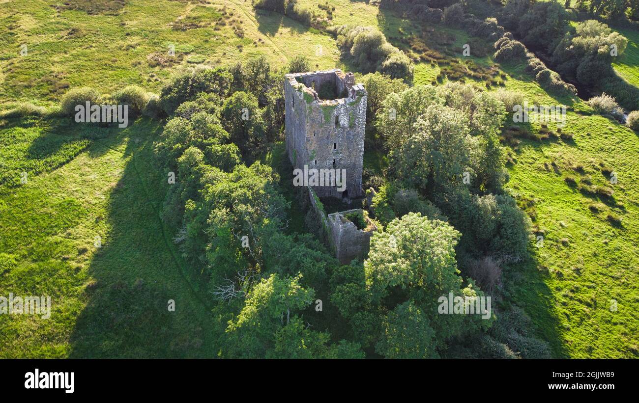 An Aerial photograph of the ruins of Kilcrea Castle in county Cork Ireland Stock Photo