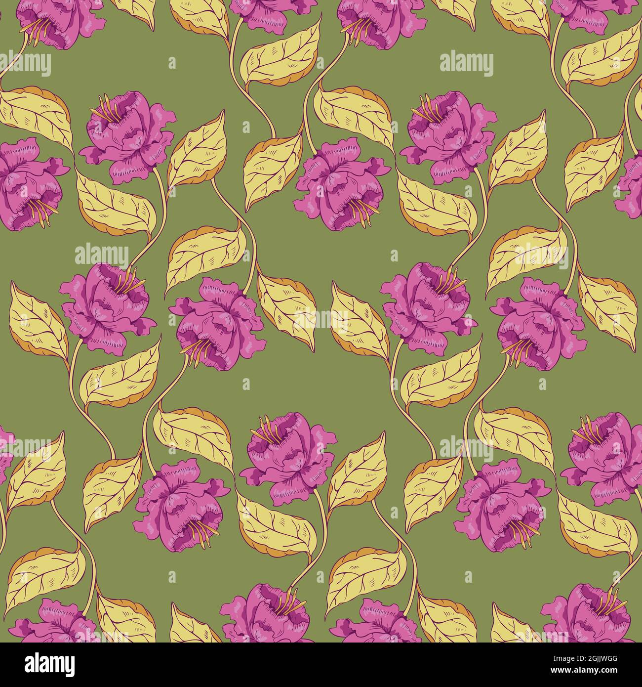 Vector seamless pattern with decorative peonies. Design with stylized flowers. Stock Vector