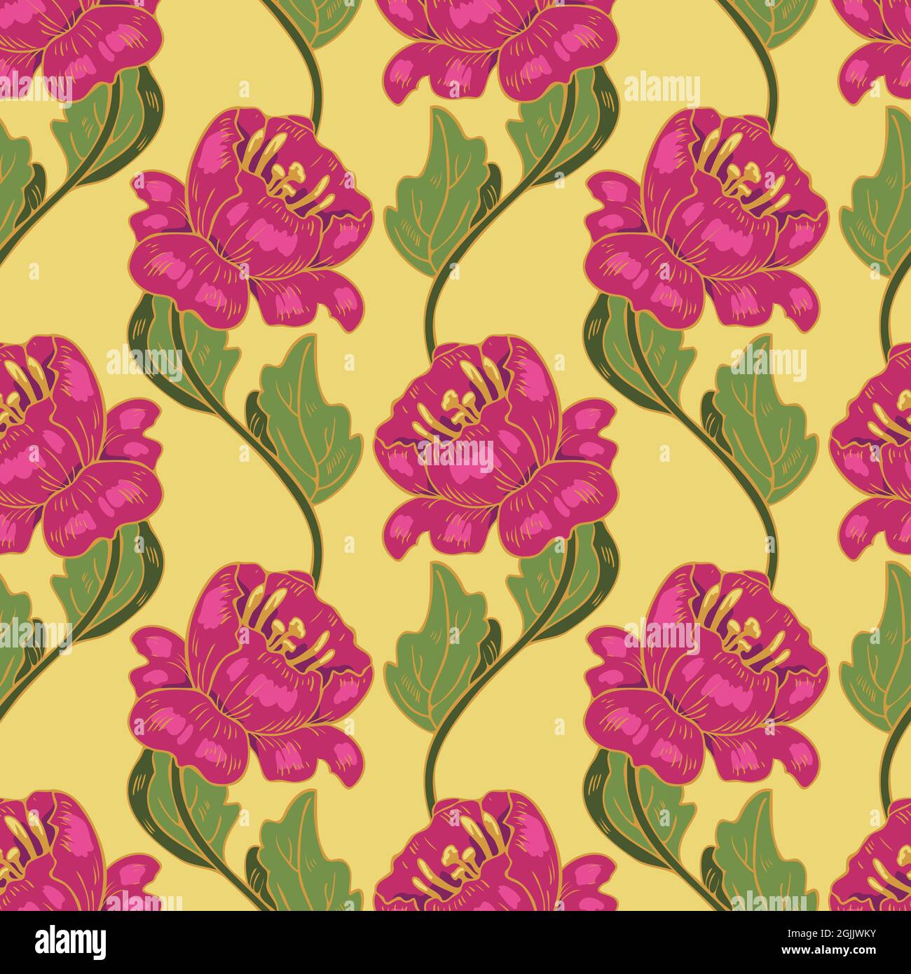 Vector Seamless Pattern With Beautiful Decorative Flowers Sophisticated Design With Stylized
