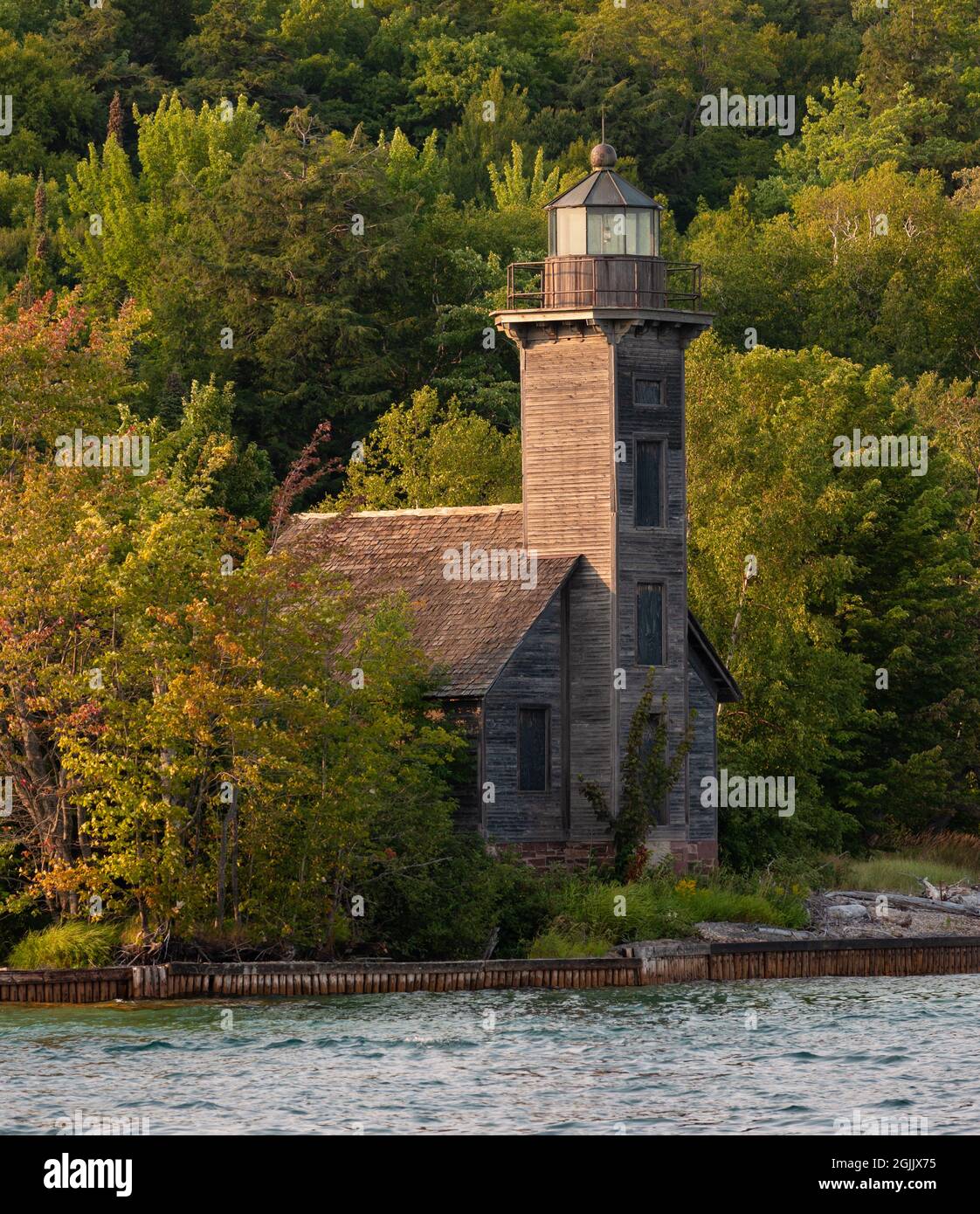East Channel lighthouse on Grand Island outside of Munising Michigan Stock Photo