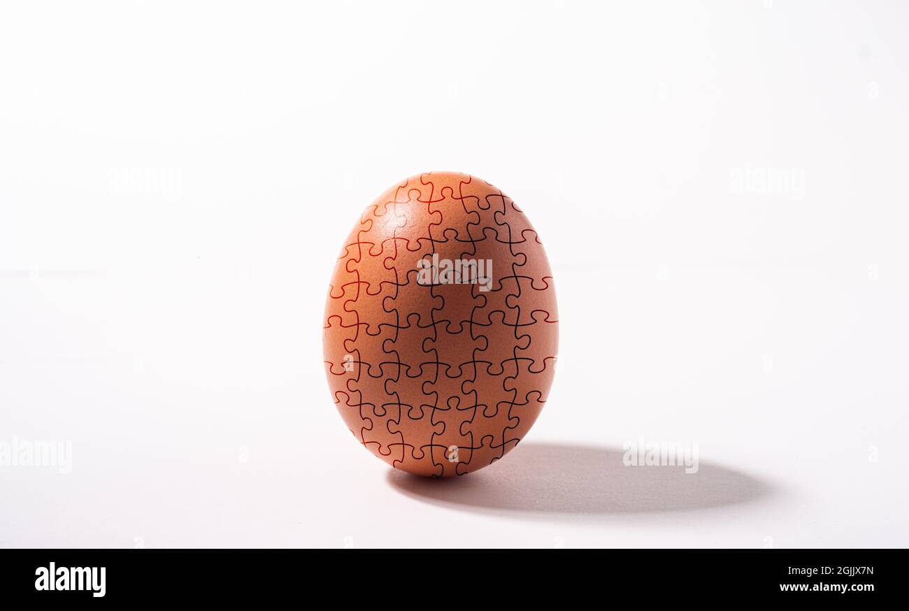 Egg with jigsaw design ,concept risk , danger or fragility  in business.f Stock Photo