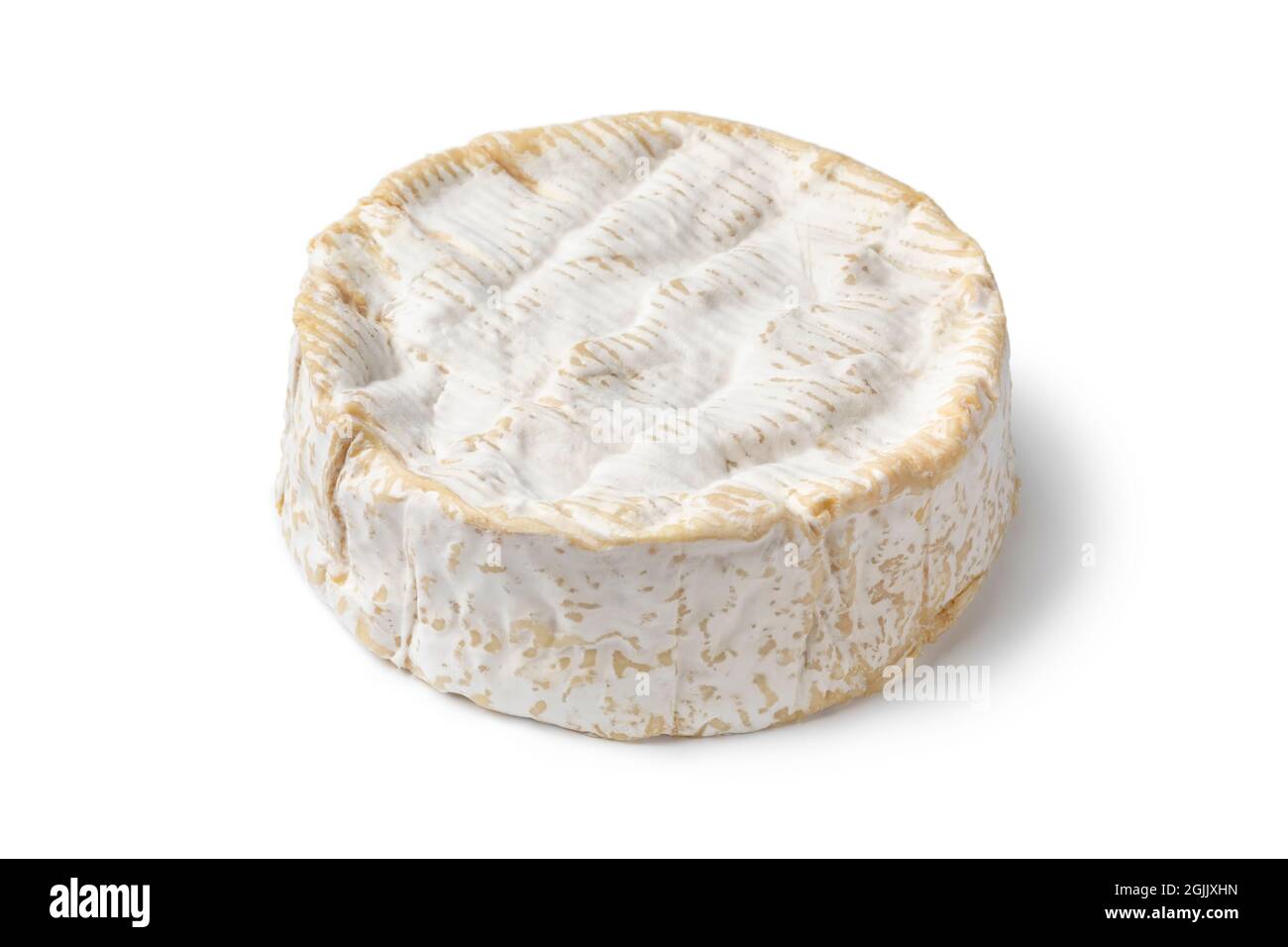 Traditional whole single French Camembert cheese isolated on white background Stock Photo