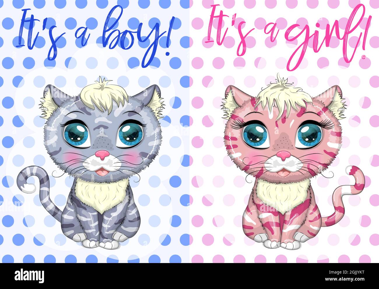 Baby Shower greeting card with Cute Kittens boy and girl Stock Vector ...