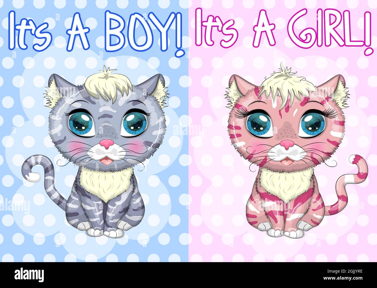 Baby Shower greeting card with Cute Kittens boy and girl Stock Vector ...
