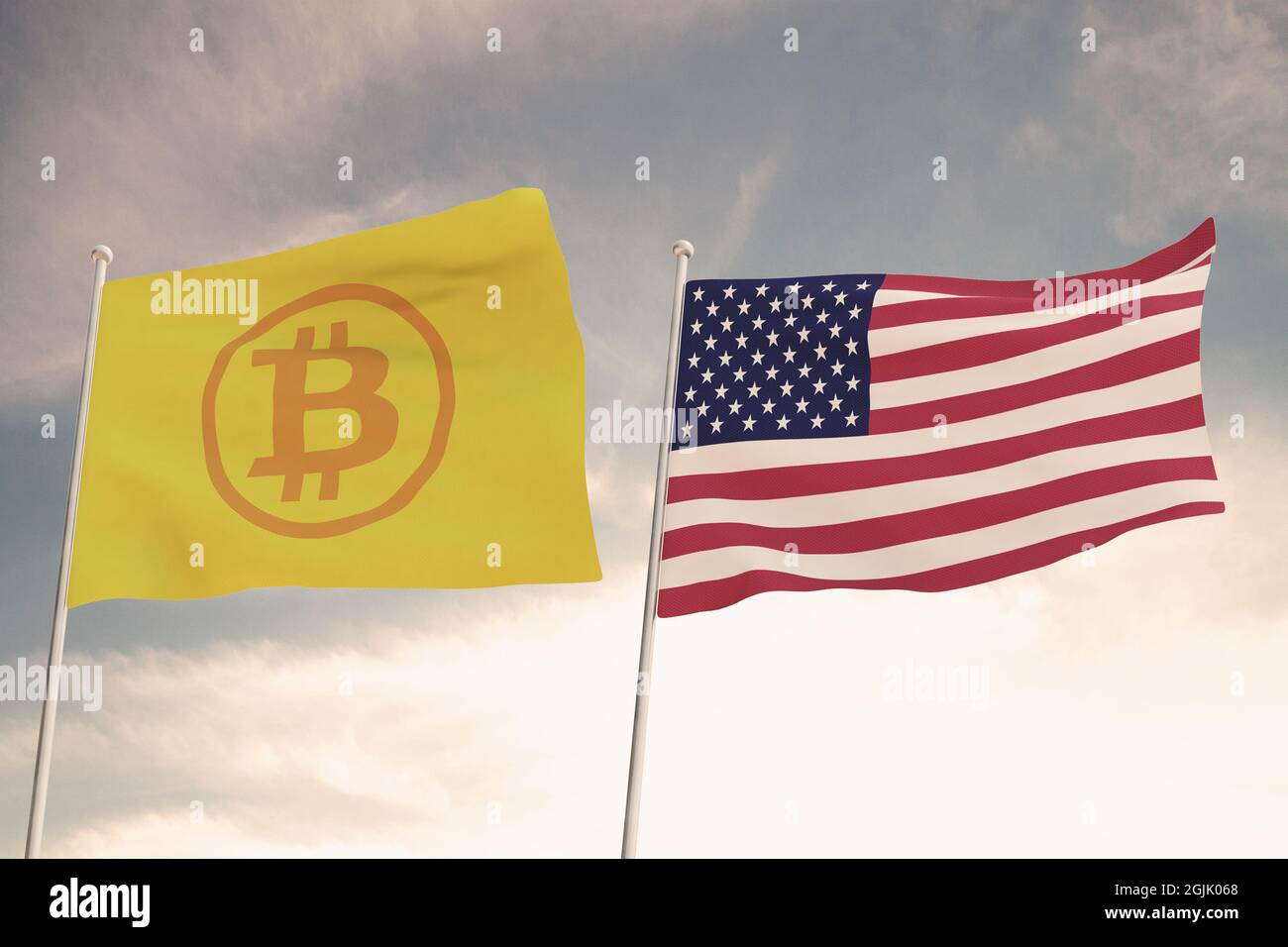 Interesting Flags of BITCOIN and United States of America USA waving with  the bright sky in the background 3D rendering Stock Photo - Alamy