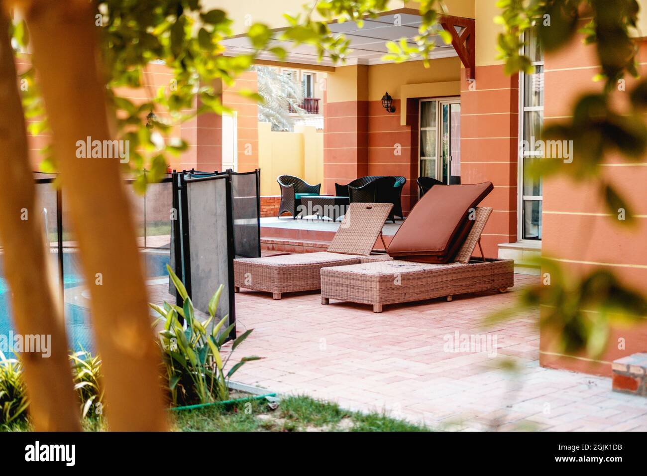 DOHA, QATAR Oct 07, 2018 The modern furniture in the garden in Doha