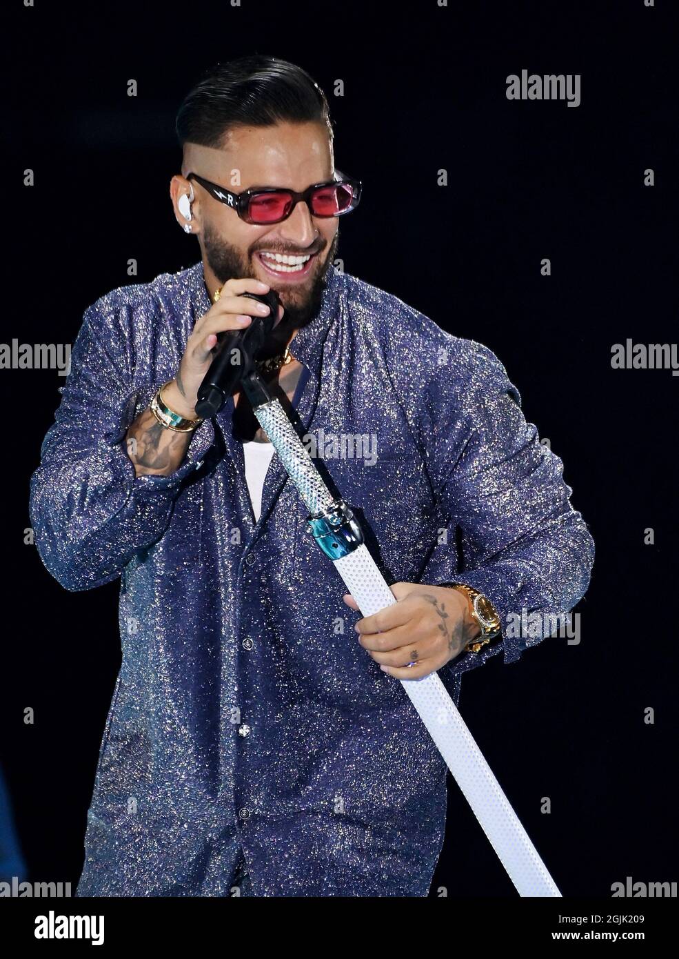 San Jose, USA. 09th Sep, 2021. Maluma performs in concert during the