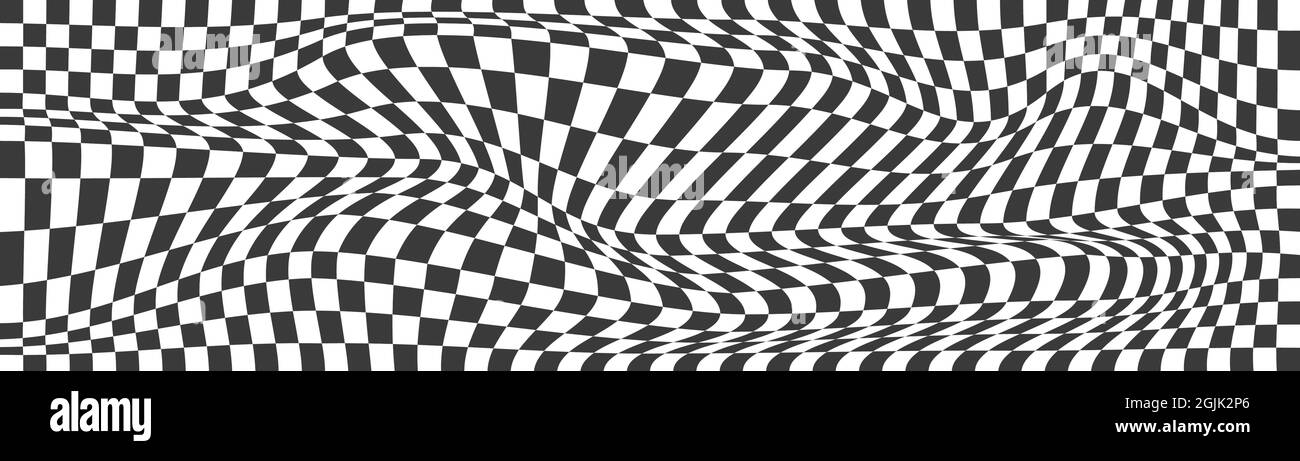 Checkered background with distorted squares. Abstract banner with ...