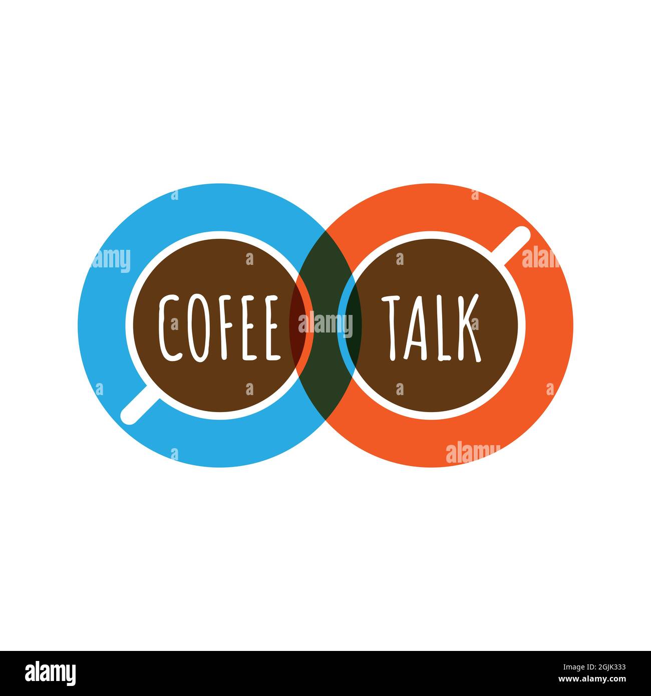 Coffee talk color flat logo. Two cups of coffee or tea icon. Vector