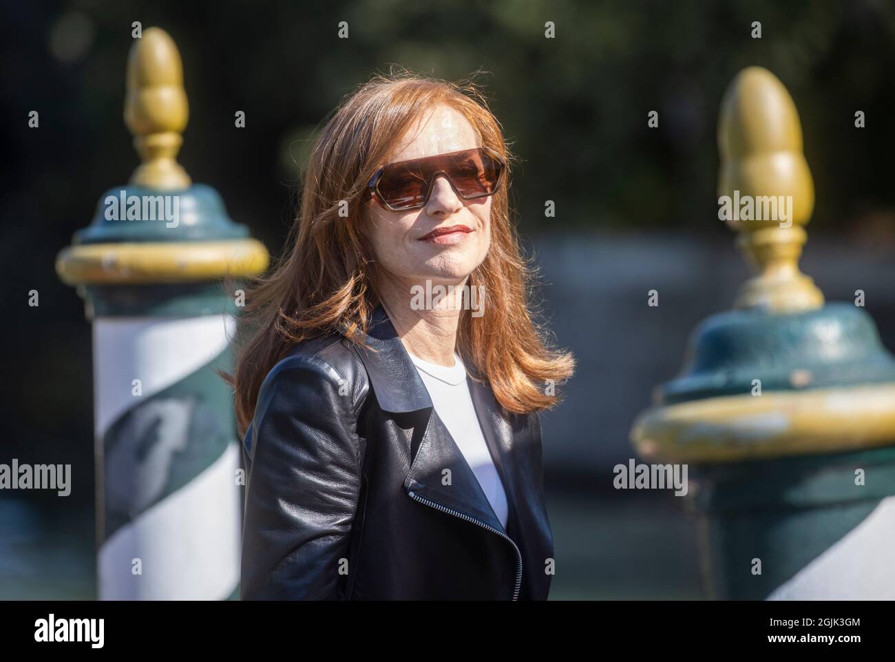 French actress, Isabelle Huppert, arrives on Day two at the Venice Film Festival Stock Photo