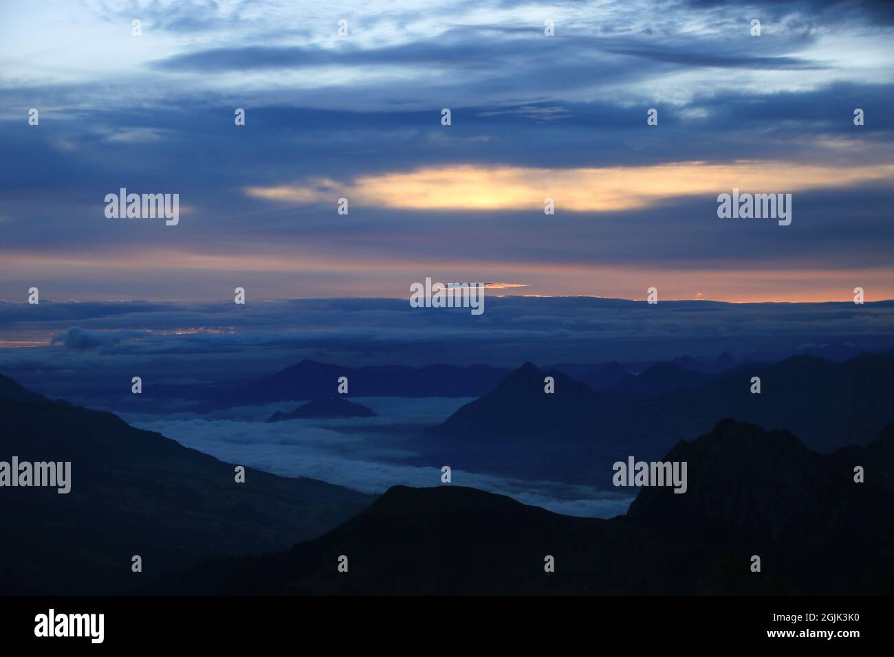 Colorful morning sky and mountains seen from Brienzer Rothorn Stock ...