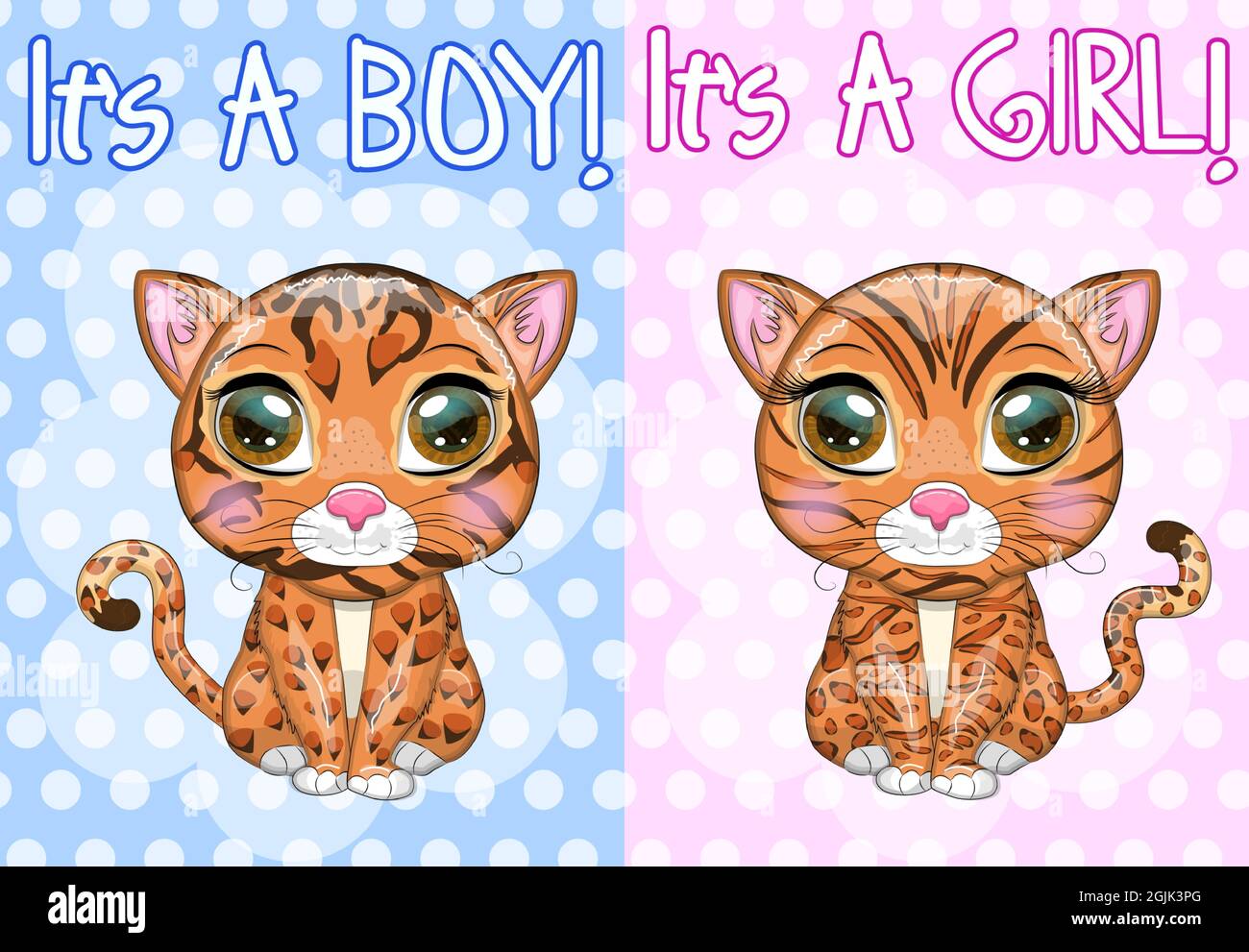 Baby Shower greeting card with Cute boy and girl. Cartoon Bengal cat with  expressive eyes. Wild animals, Bengal cat with characteristic spots and  colo Stock Vector Image & Art - Alamy