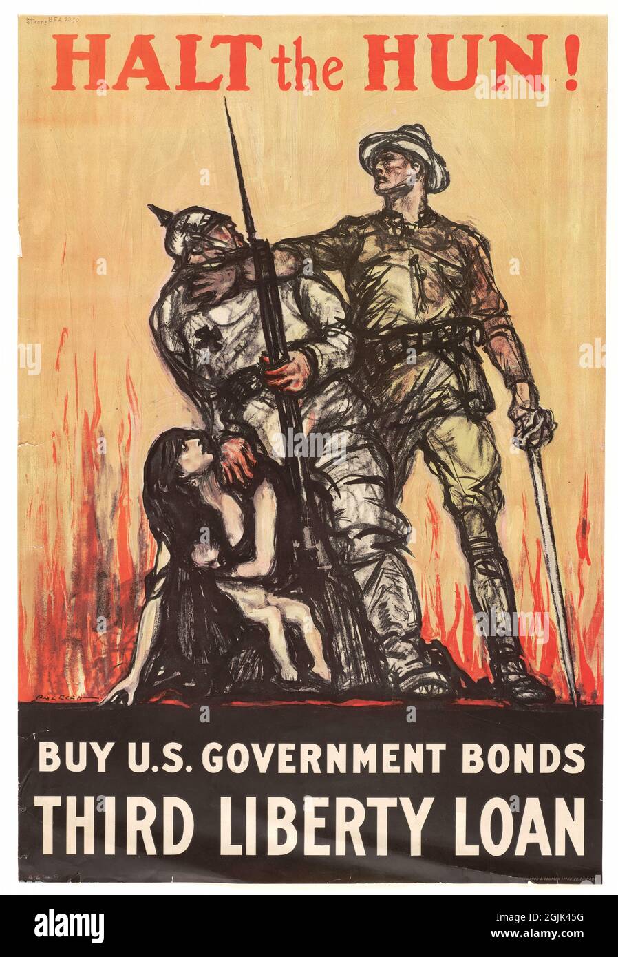 'Halt the Hun: Buy U.S. Government Bonds' poster by Henry Patrick Raleigh, 1918 Stock Photo