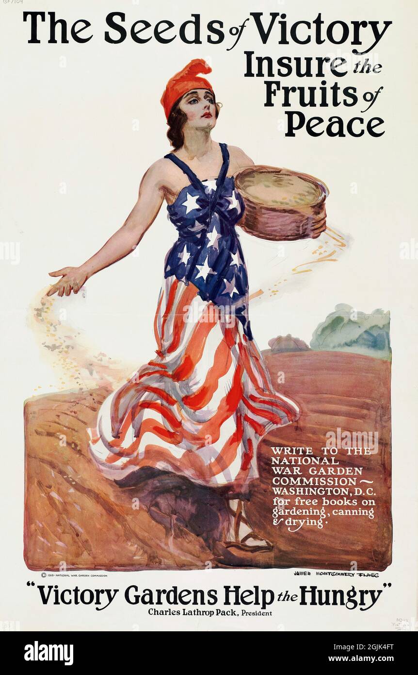 The Seeds of Victory Insure the Fruits of Peace by Augustin Pyramus de Candolle, WWI Victory Gardens poster. Stock Photo