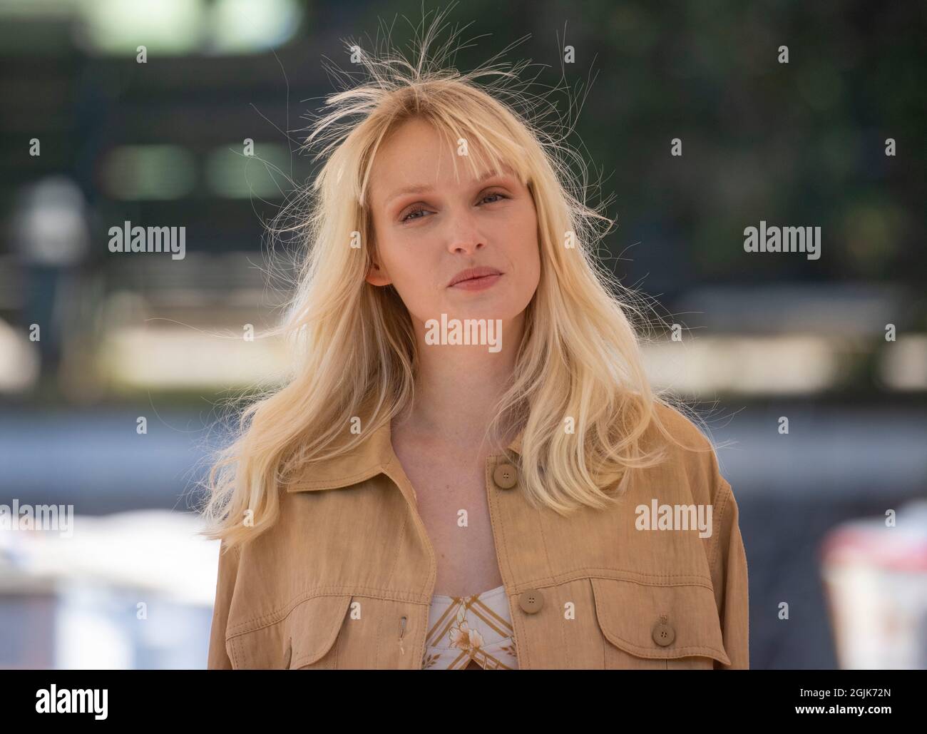 Italian model and actress, Caterina Shulha, is seen arriving at the 78th Venice International Film Festival Stock Photo