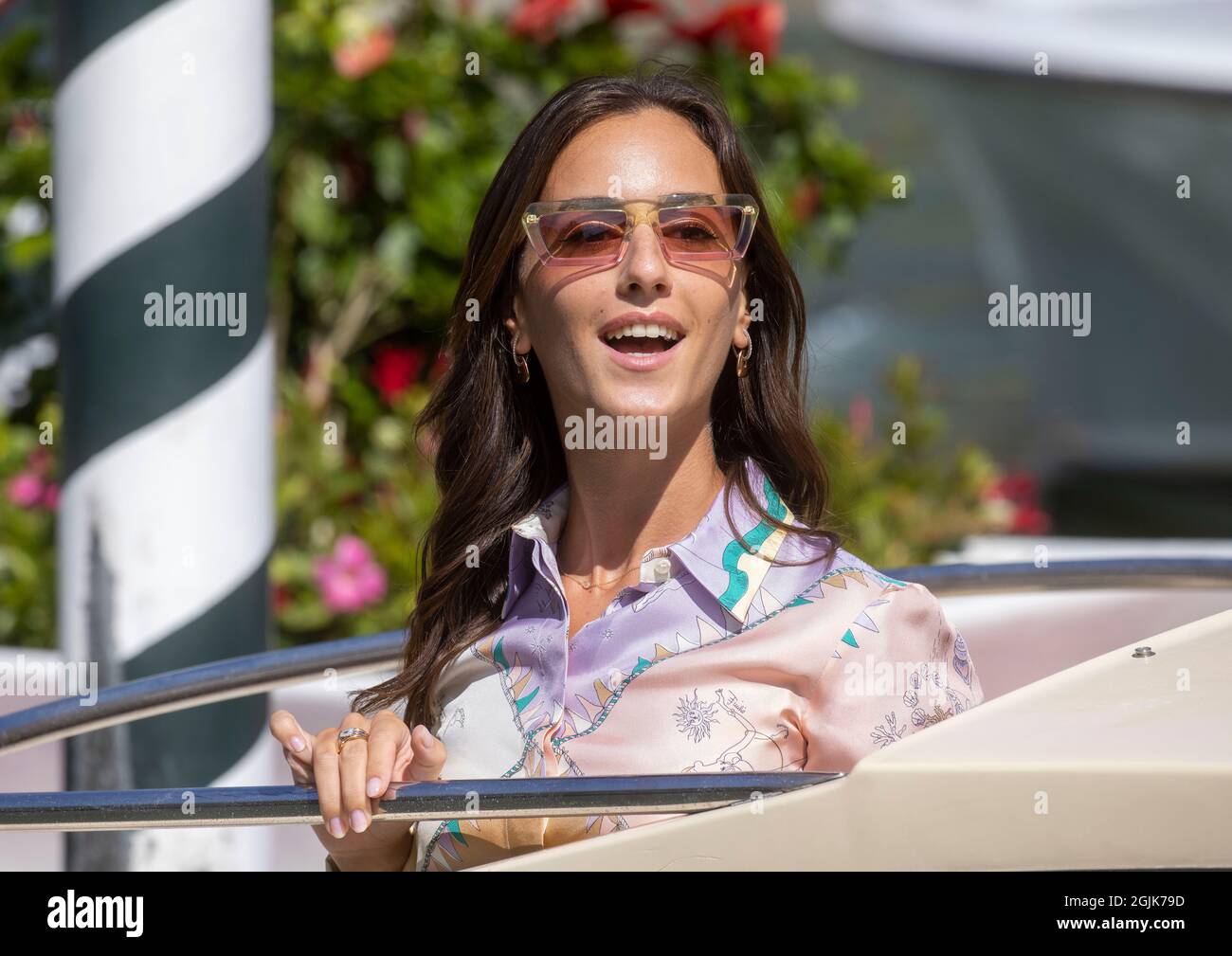 Italian actress and web star, Valeria Angione, is seen arriving at the 78th Venice International Film Festival Stock Photo