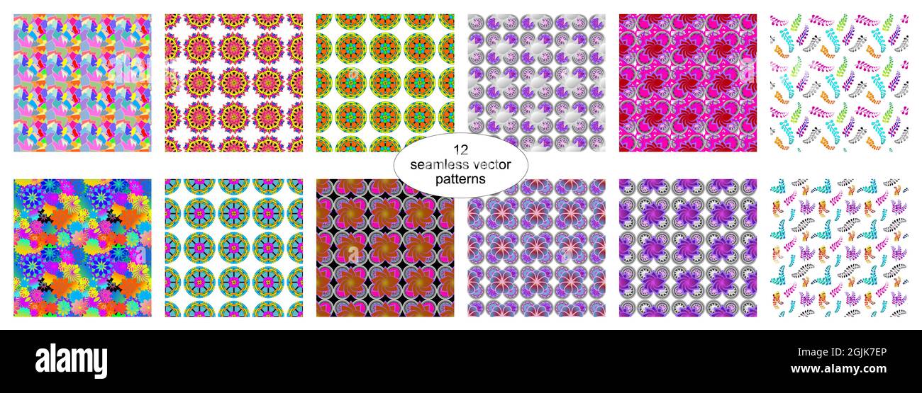 Brightly colored graphic flower pattern seamless design Stock Vector