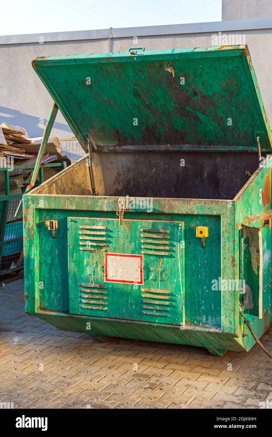 Open Hatch Hydraulic Press Container Waste Compactor Stock Photo Alamy