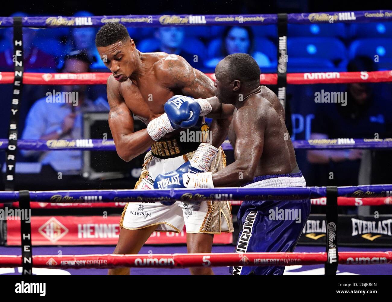 Shakan Pitters (left) in action against Farouk Daku during the boxing event at the Coventry Skydome Arena. Picture date: Friday September 10, 2021. Stock Photo