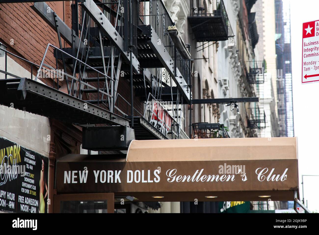 NEW YORK, NY, USA - APRIL 26, 2017: New York Dolls gentlemens club entrance sign Stock Photo