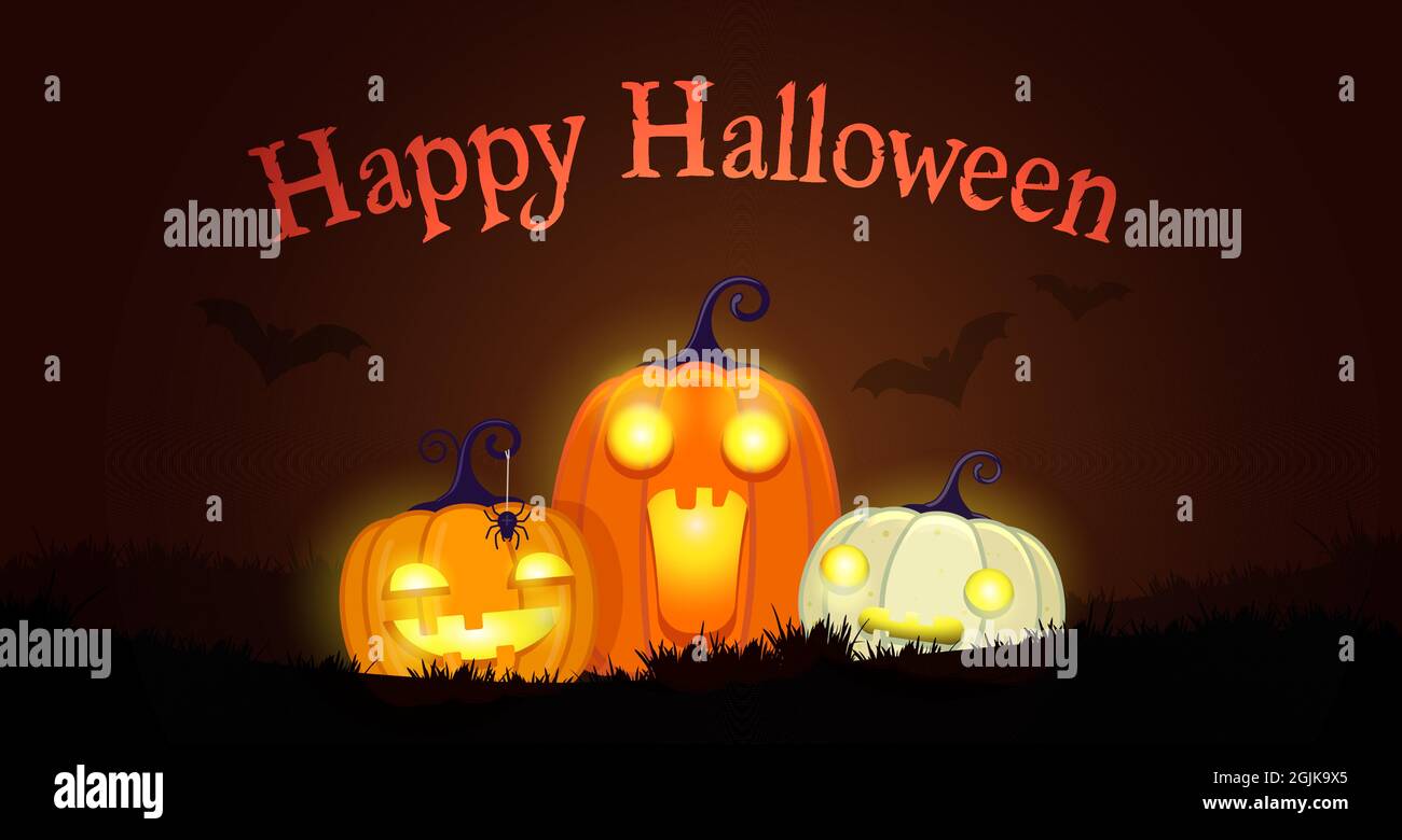 Halloween Pumpkins on night background with text Stock Vector