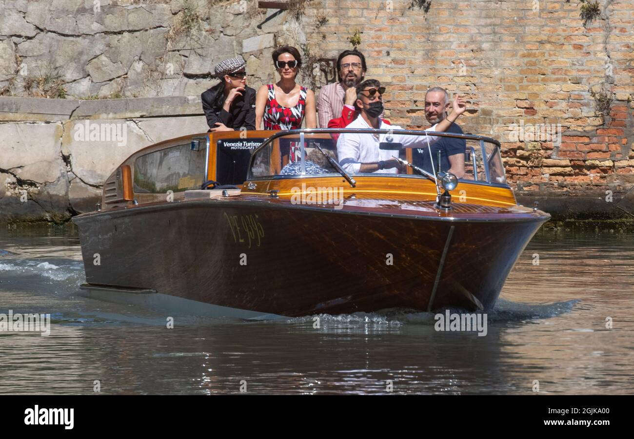 Milena Smit, Aitana Sánchez-Gijón and Israel Elejalde are seen arriving at the 78th Venice International Film Festival by water taxi Stock Photo
