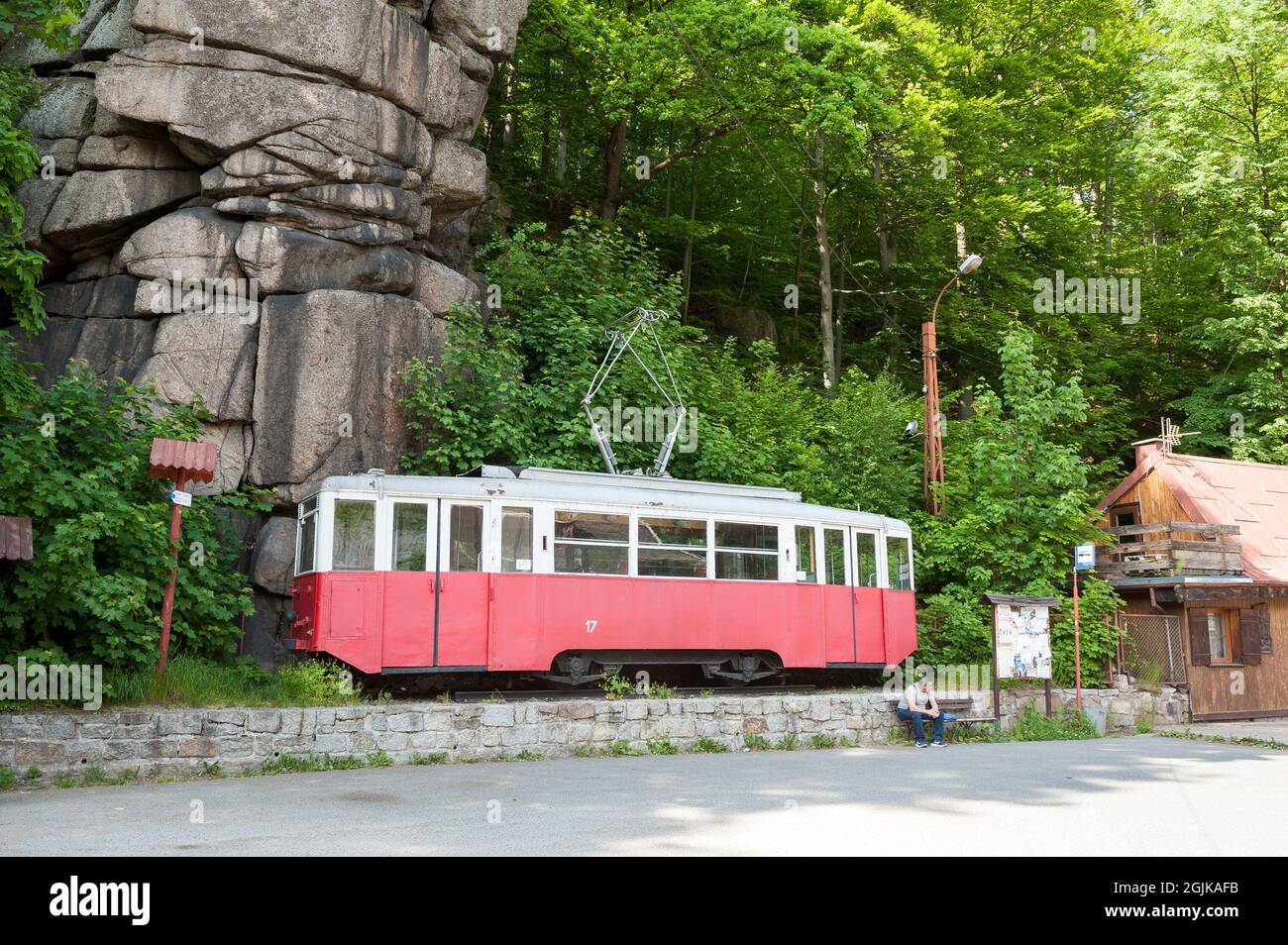 Bus stop in Karkonosze Mountains, Poland Stock Photo