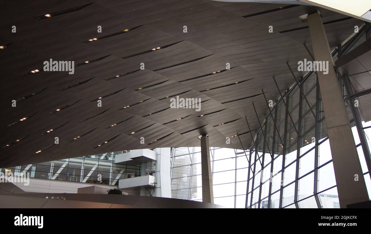 MUNICH, GERMANY - 12 OCT 2015: Detail of the roof construction of BMW Welt Munich, the delivery and experience centre Stock Photo