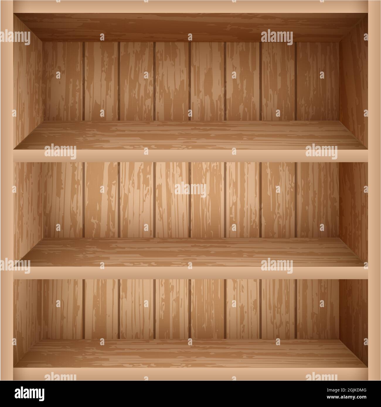 Realistic bookshelf made of wooden boards. Empty bookshelf mockup