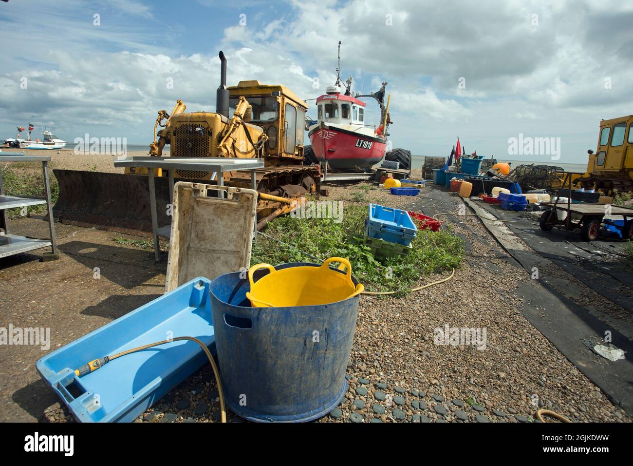 Aldeburgh, Suffolk, England, August 15th 2021, Items of fishing trade left on the beach Stock Photo