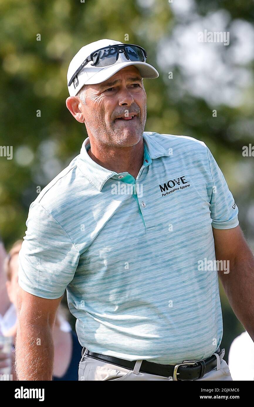 September 10, 2021: Tom Byrum from San Antonio Texas watches his tee shot  from the first tee during the first round of the Ascension Charity Classic  held at Norwood Hills Country Club