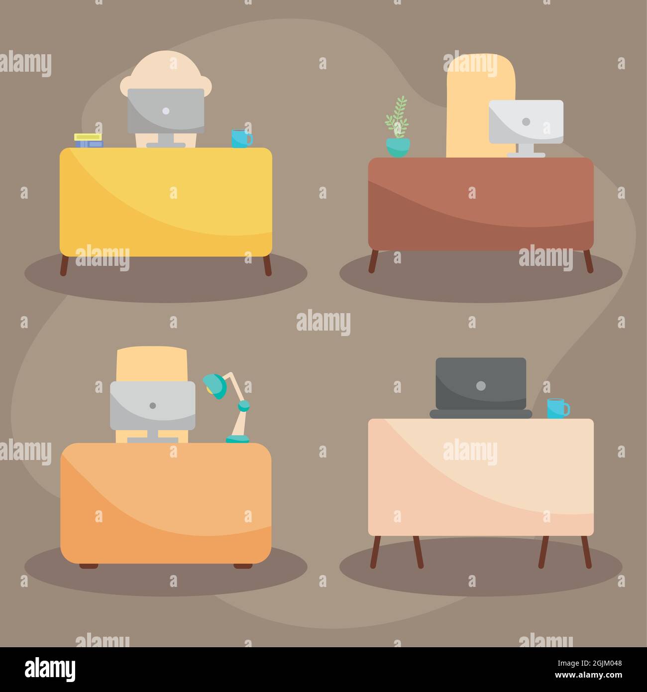 set of office desks with computers Stock Vector Image & Art Alamy