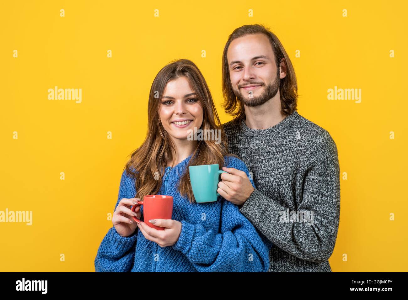 Holiday atmosphere. knitted fashion. man and woman in sweater