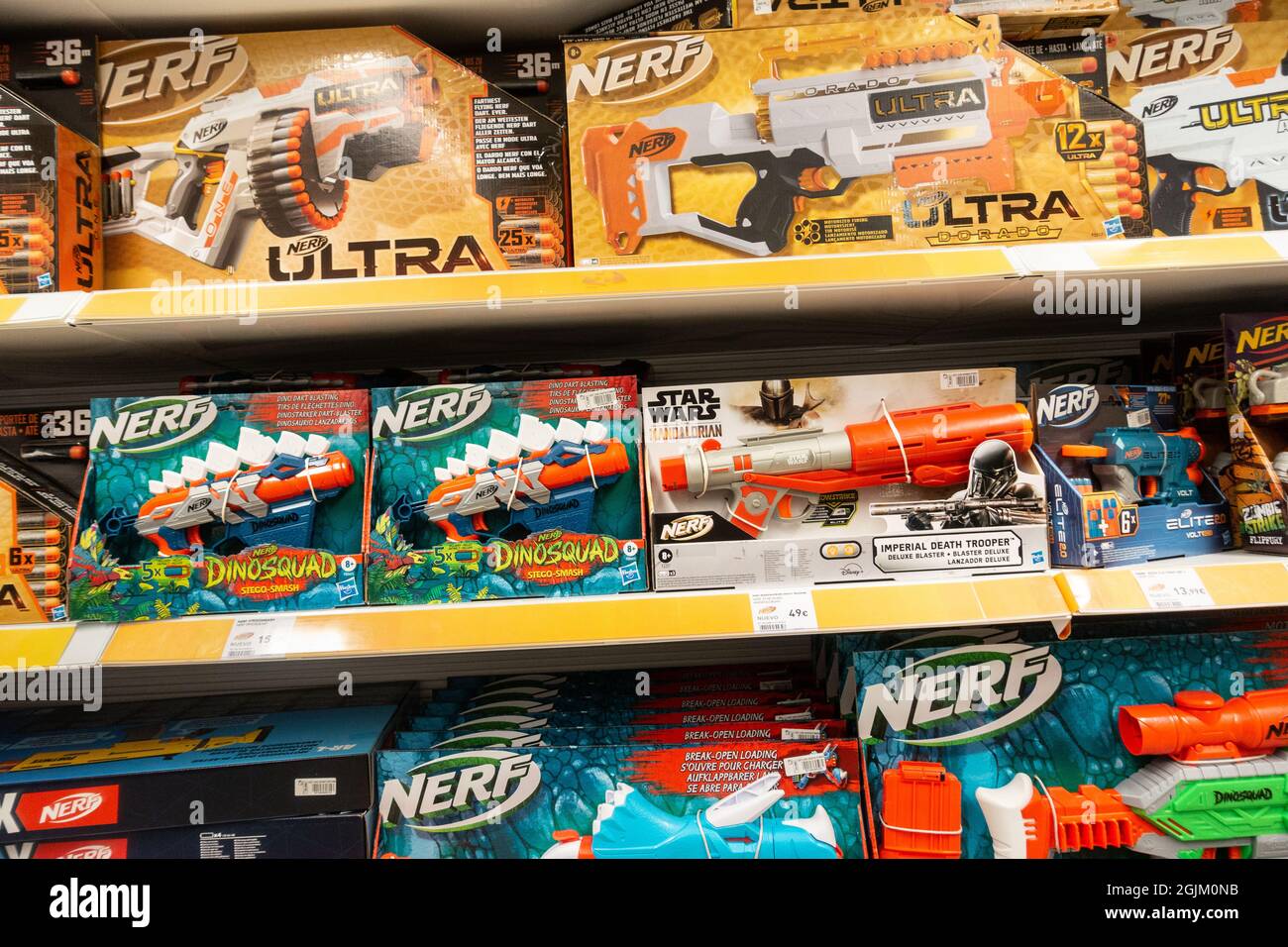 Fortnite NERF blaster guns for children in toy store. Stock Photo