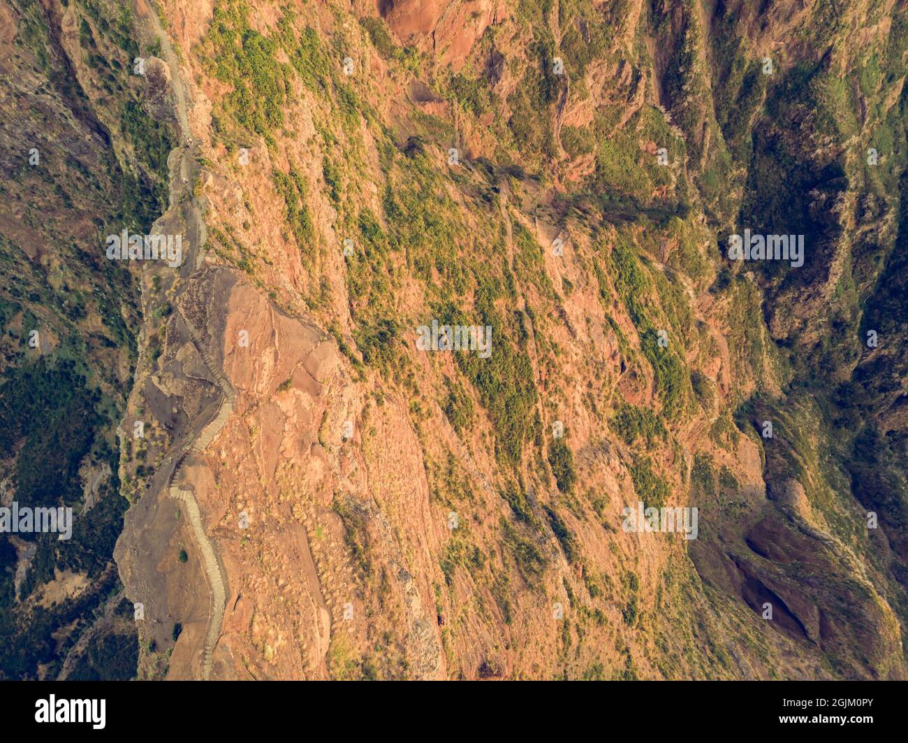 Volcano Ridge Trail Drop down view of trail following volcanic mountain ridge Stock Photo ...