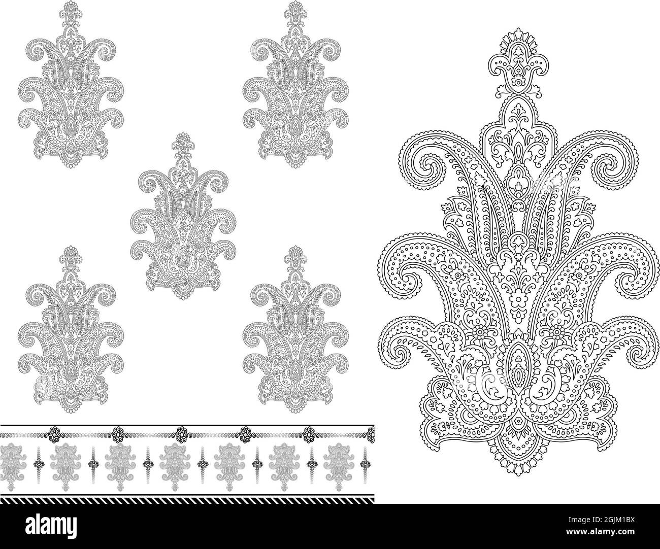 decorative paisley design, floral indian pattern Royalty Free Cliparts, Stock Illustration with seamless border Stock Photo