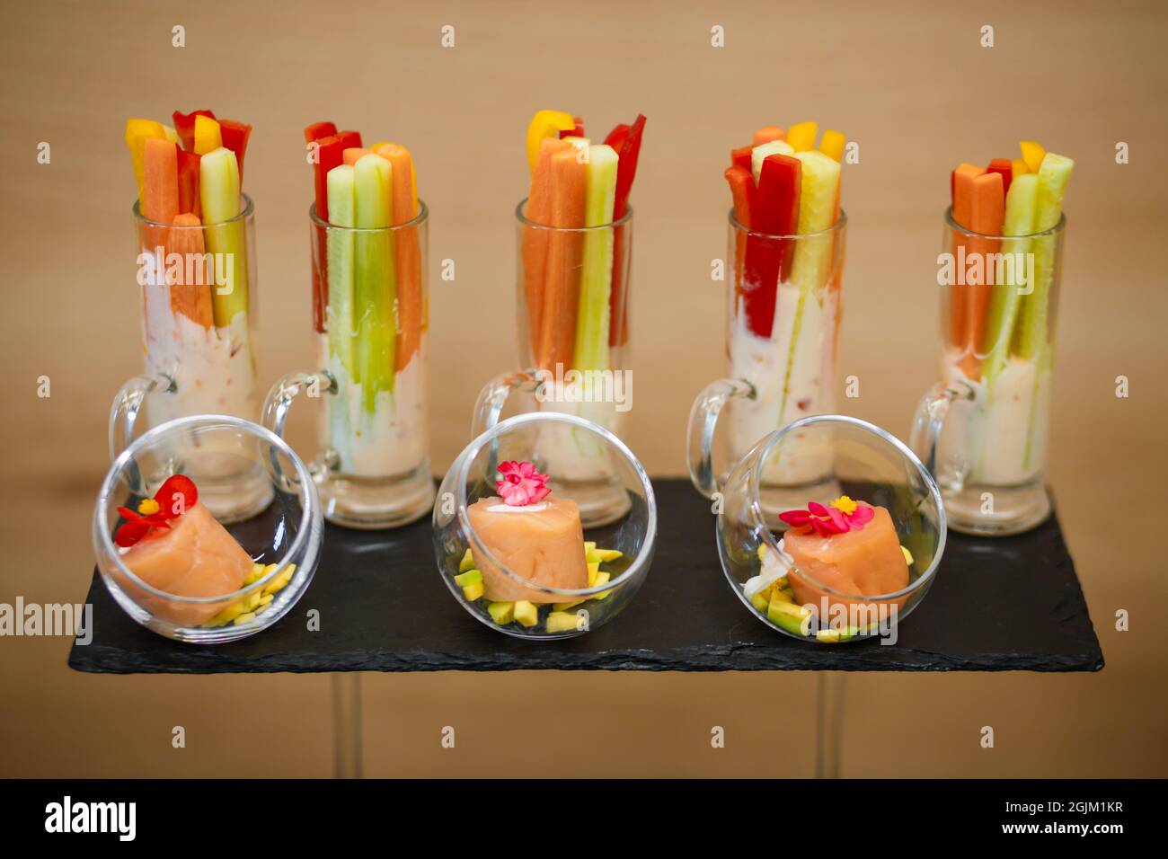 Catering service. Snacks for guests on the table. Stock Photo