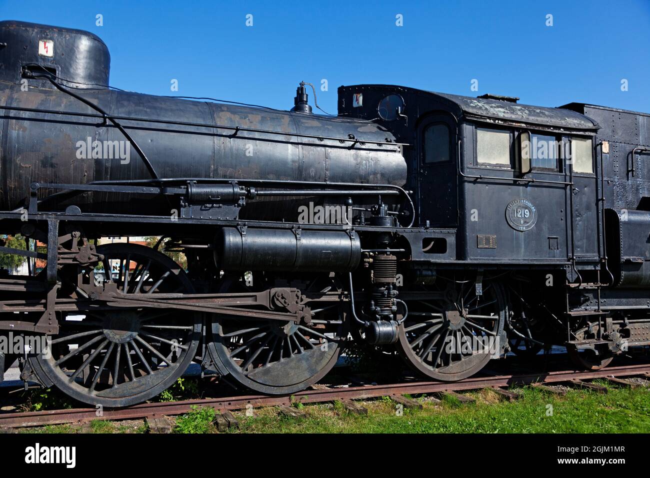 Vannas, Norrland Sweden - August 13, 2021: an old black steam locomotive Stock Photo