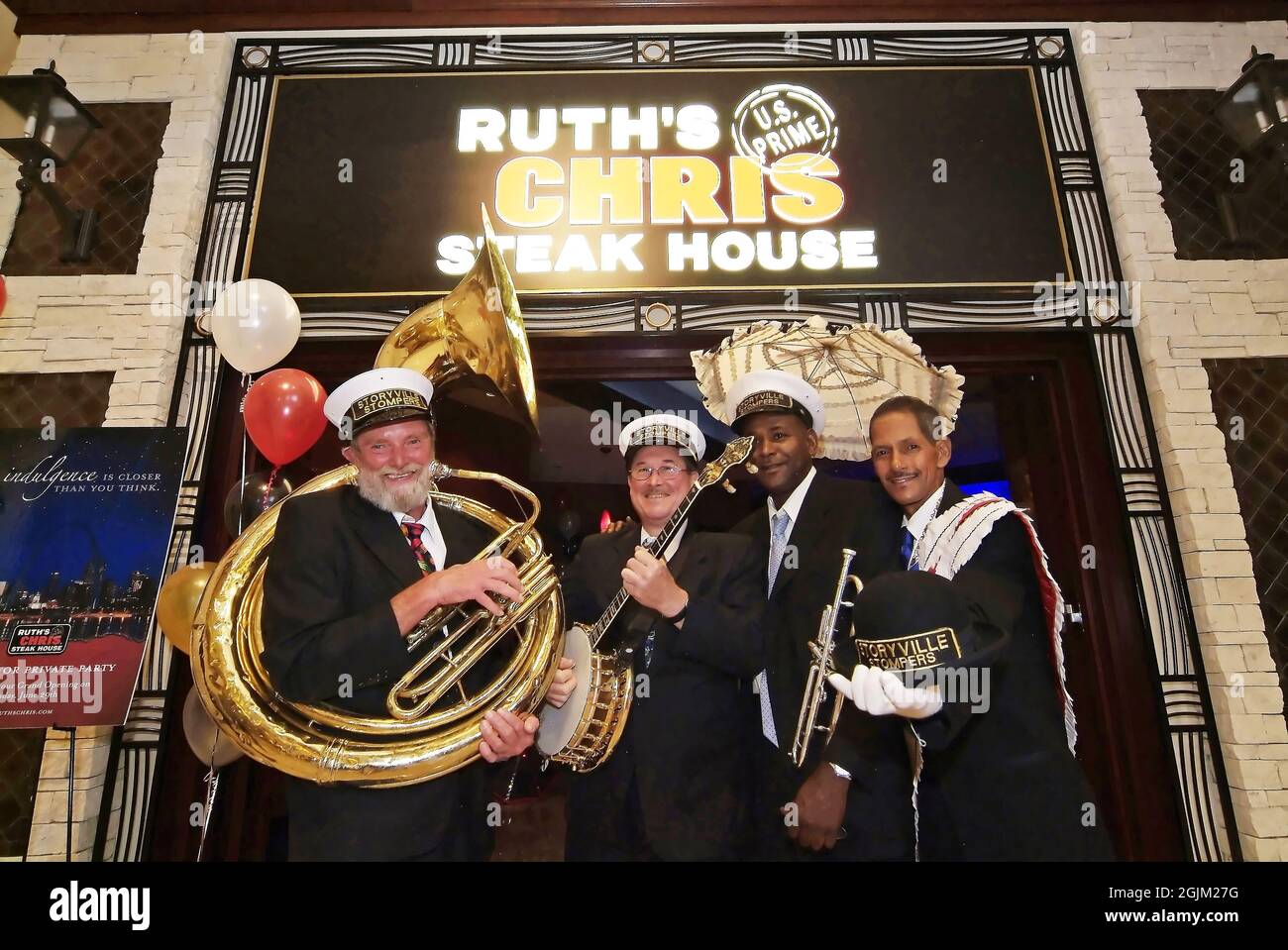 SAINT LOUIS, UNITED STATES - Dec 18, 2009: The Storyville Stompers Jazz Band at a restaurant grand opening celebration in Missouri Stock Photo