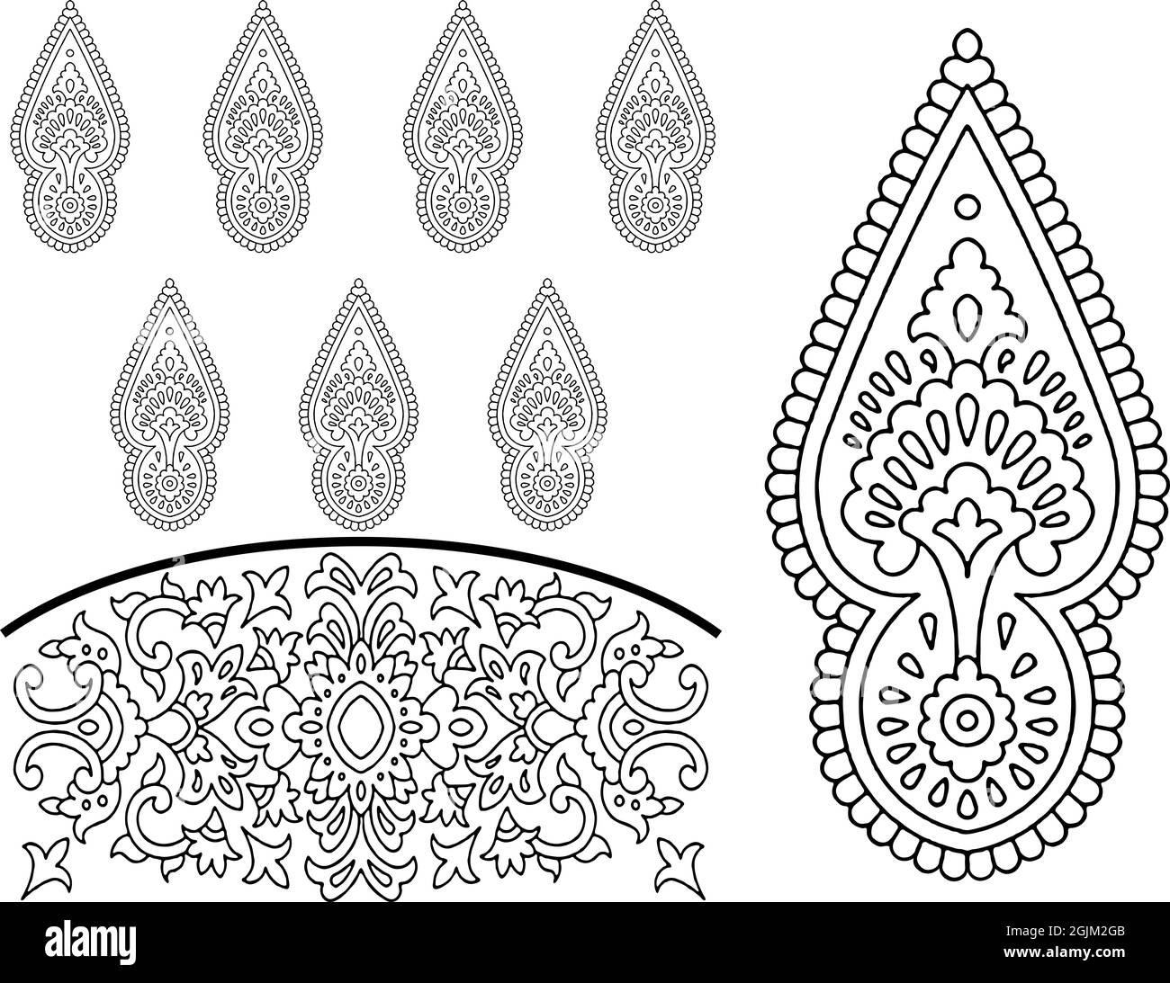 Geometrical Aztec Pattern design in black and white color with calligraphic seamless border Stock Photo