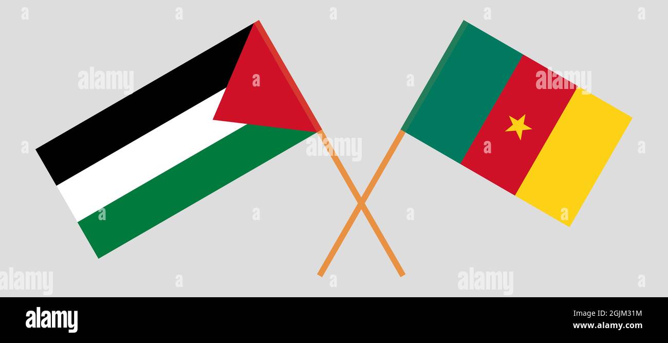 Crossed flags of Palestine and Cameroon Stock Vector