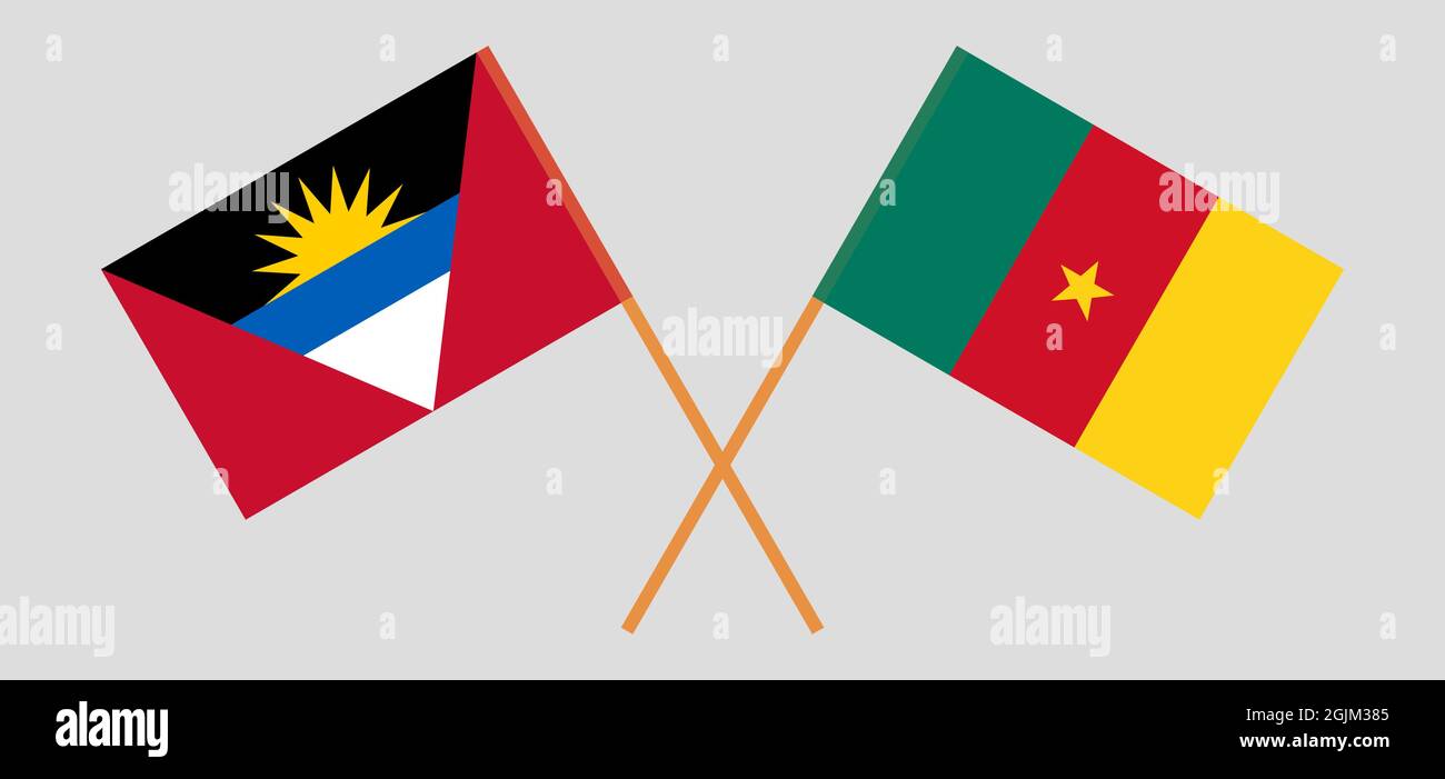 Crossed flags of Cameroon and Antigua and Barbuda Stock Vector