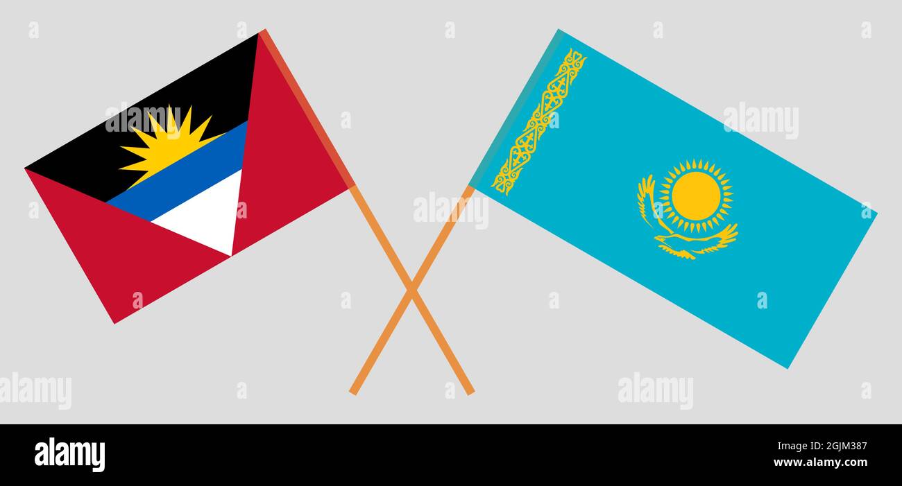 Crossed flags of Antigua and Barbuda and Kazakhstan Stock Vector