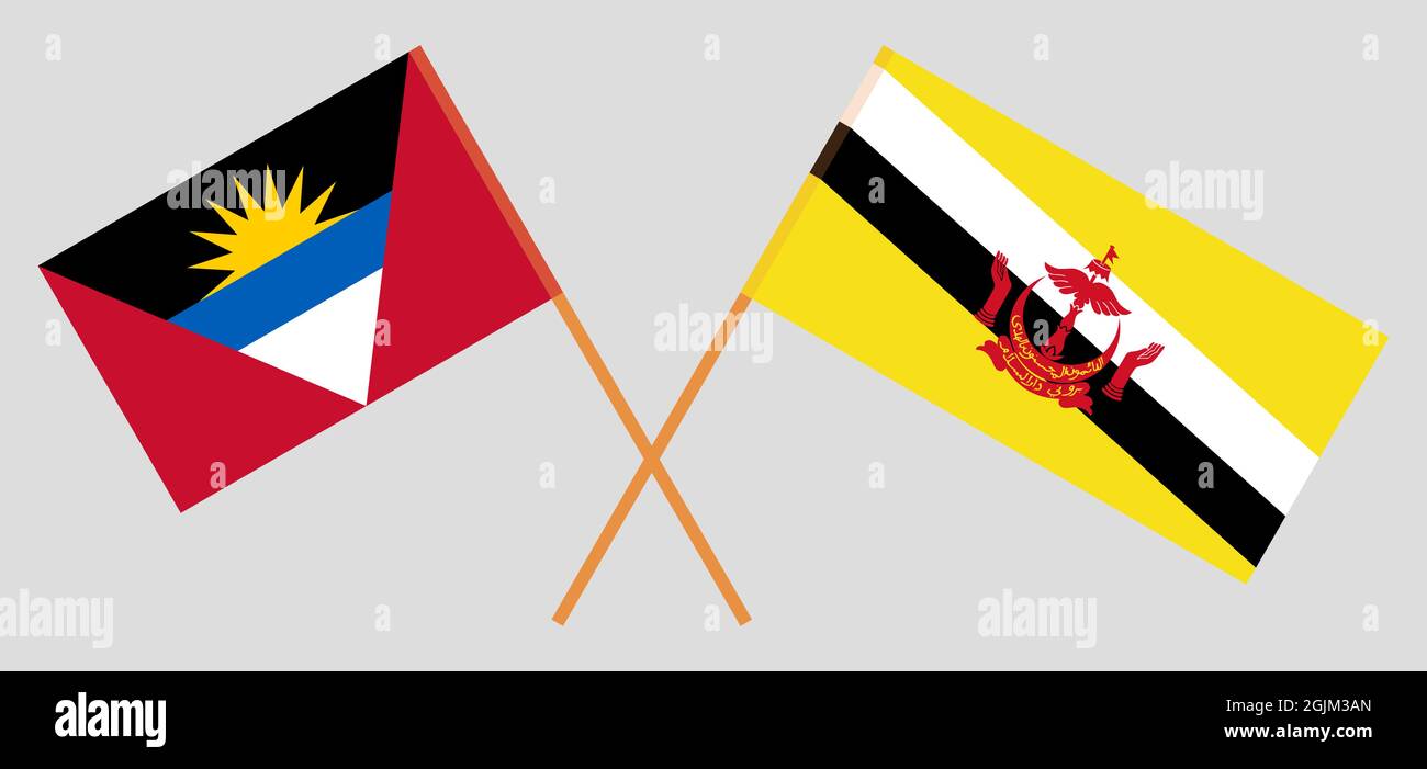 Crossed flags of Antigua and Barbuda and Brunei Stock Vector
