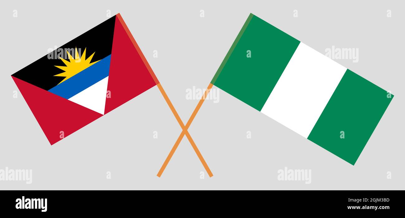 Crossed flags of Antigua and Barbuda and Nigeria Stock Vector